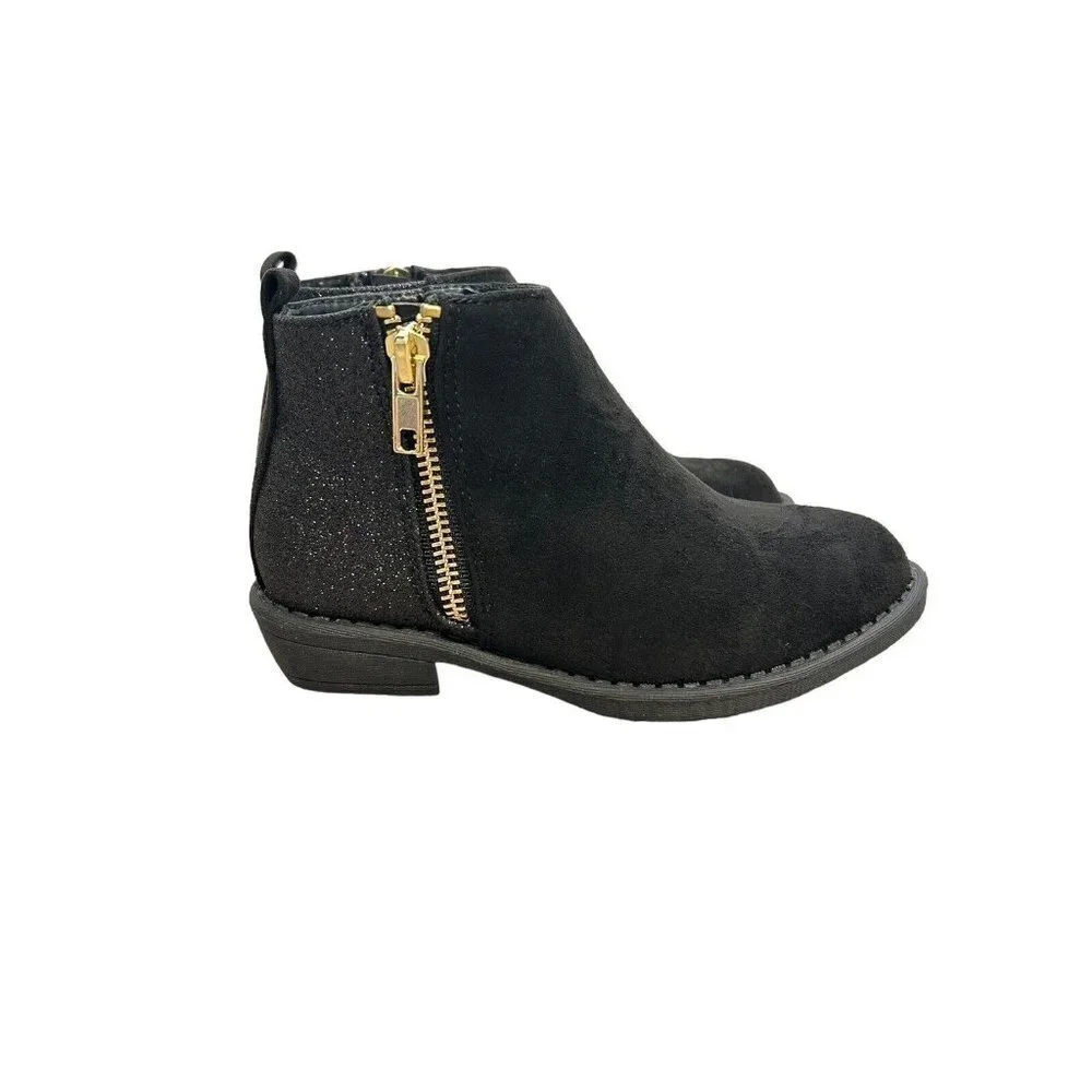 FABKIDS Girl's Glitter Low Cuban Heel Zip-Up Booties DB8 Black Size US: 12